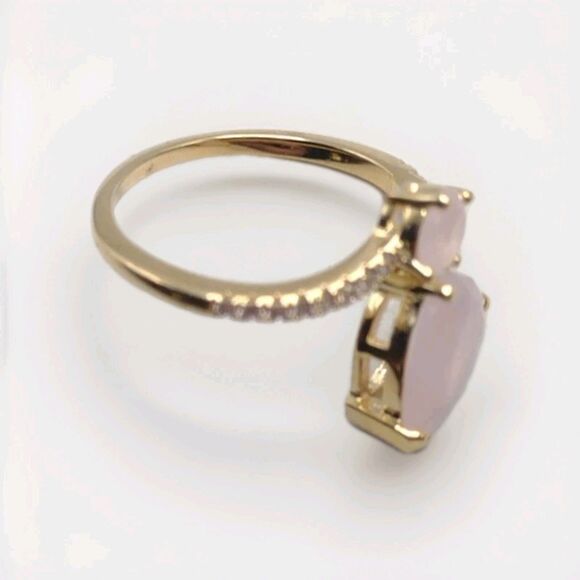 Pink Chalcedony Zirconia 20 Stone Gold Overlay Ring Size 7 + Velvet Box Gift - Picture 5 of 6